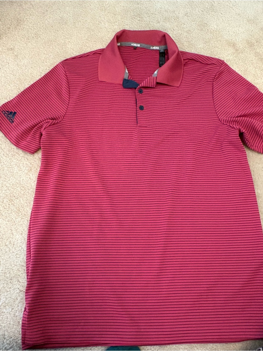 adidas Men’s Red and Black Striped Polo Shirt